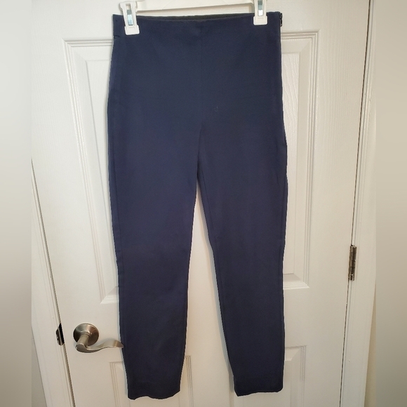 EVERLANE Skinny Navy Stretch Trousers with Side Zipper - Picture 2 of 12